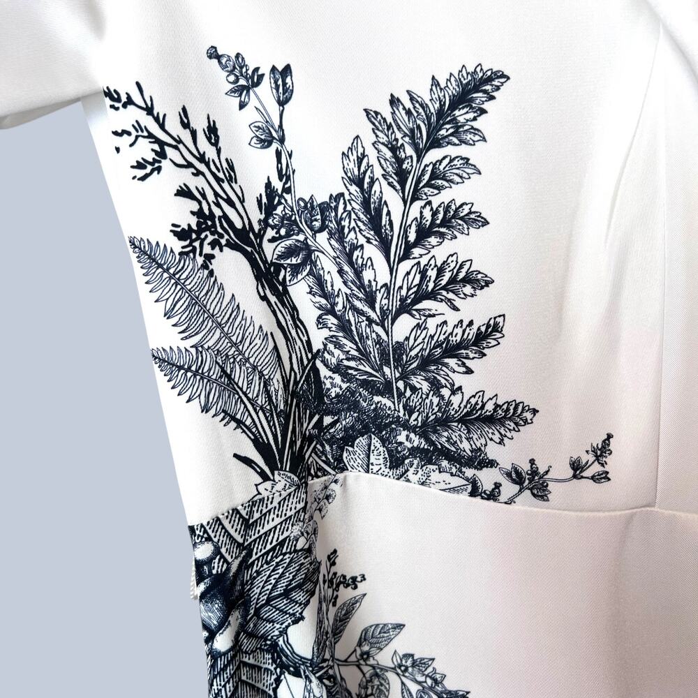 NWT Floral Print Midi Dress in White with Black Botanical Print Women's Large - Picture 6 of 16